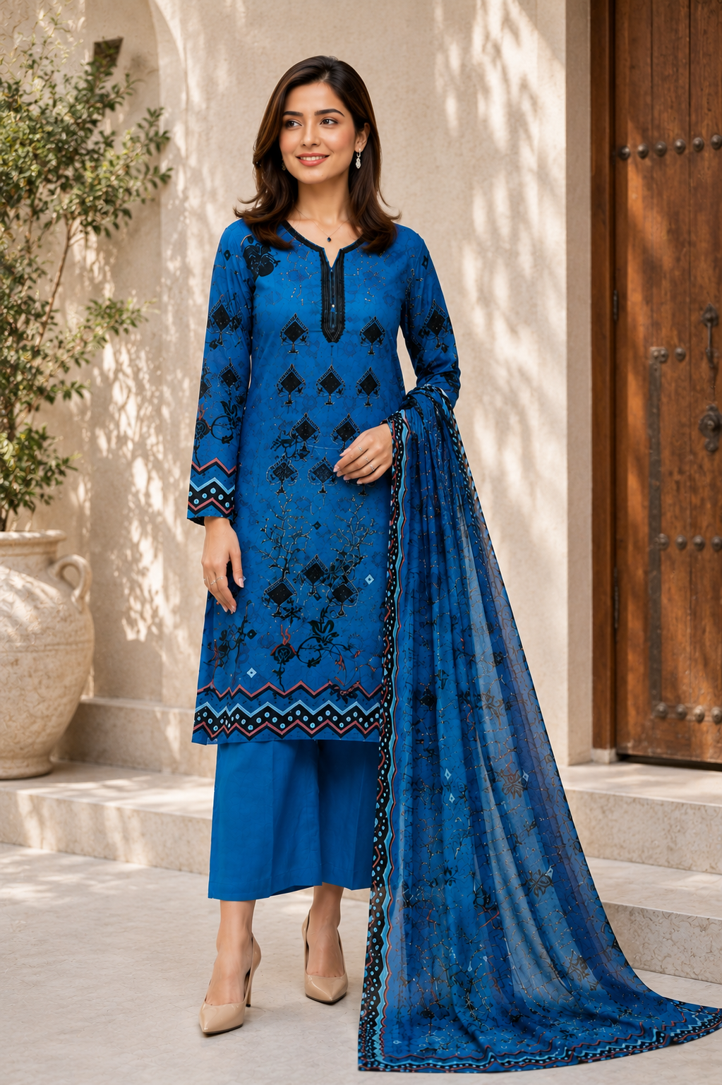 Royal Azure Embroidered 3-Piece Suit