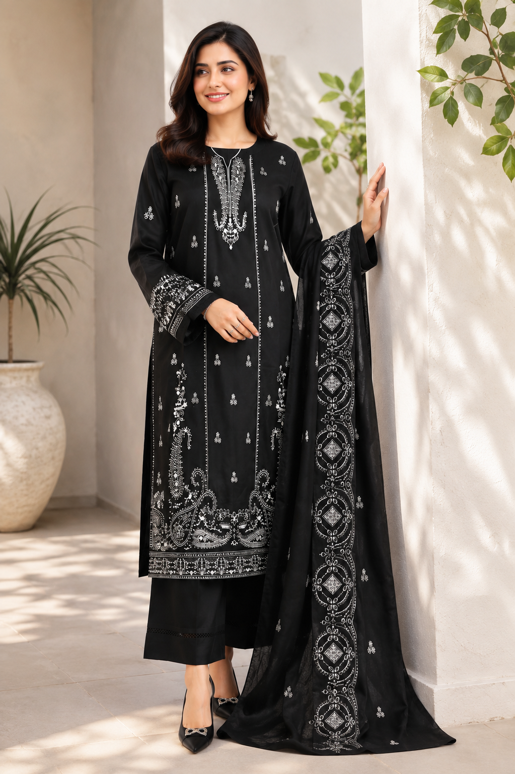 Midnight Silver Embroidered 3-Piece Suit