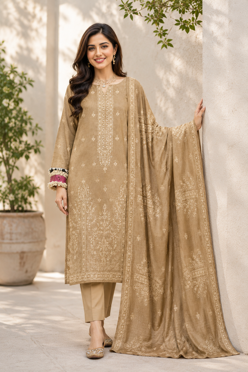 Golden Sand Embroidered 3-Piece Suit