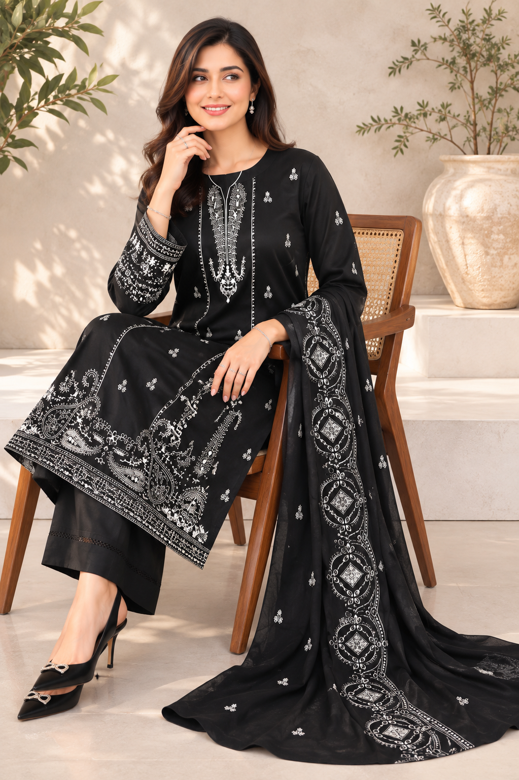 Midnight Silver Embroidered 3-Piece Suit