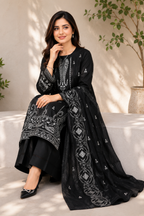 Midnight Silver Embroidered 3-Piece Suit