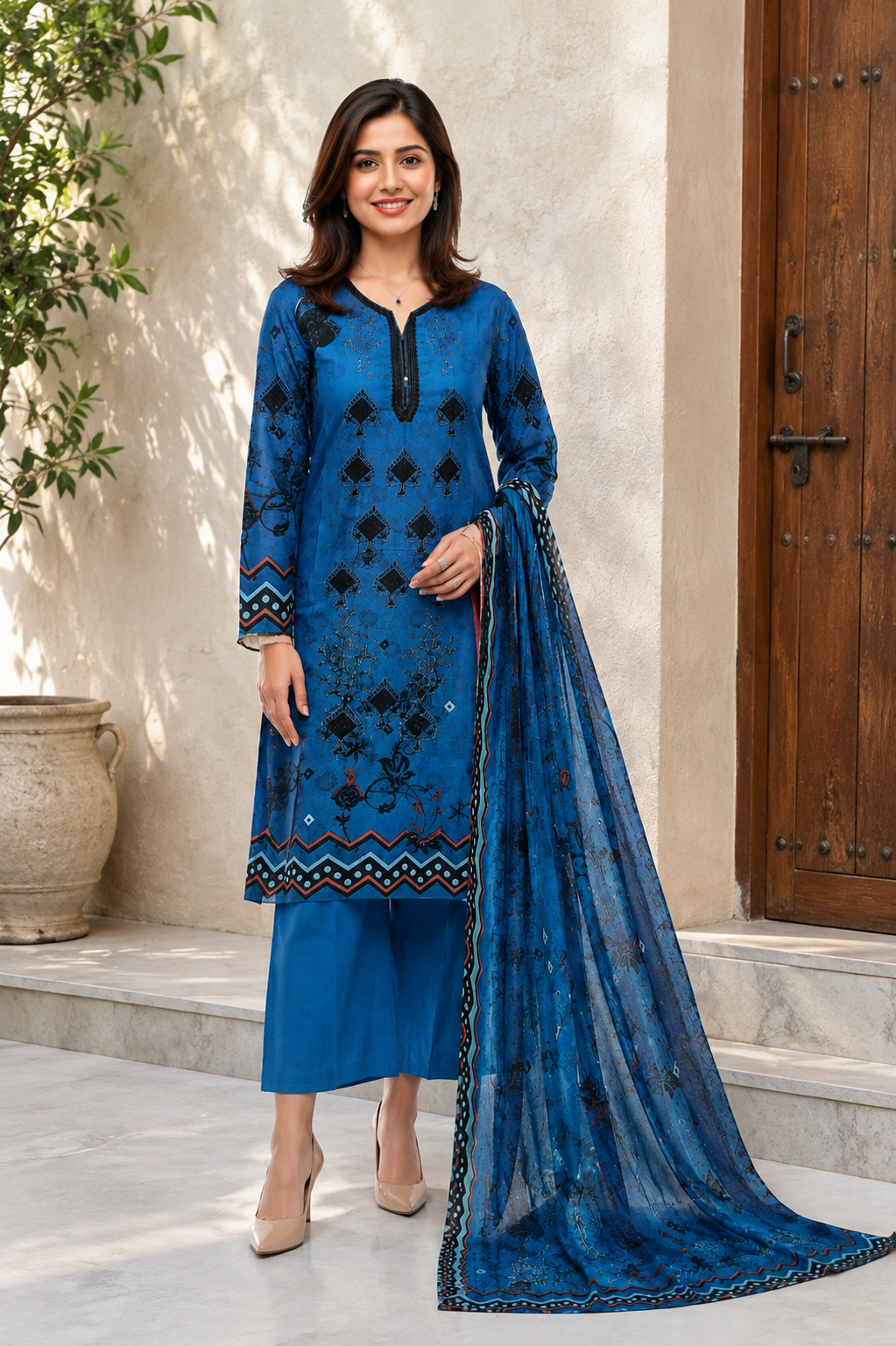 Royal Azure Embroidered 3-Piece Suit