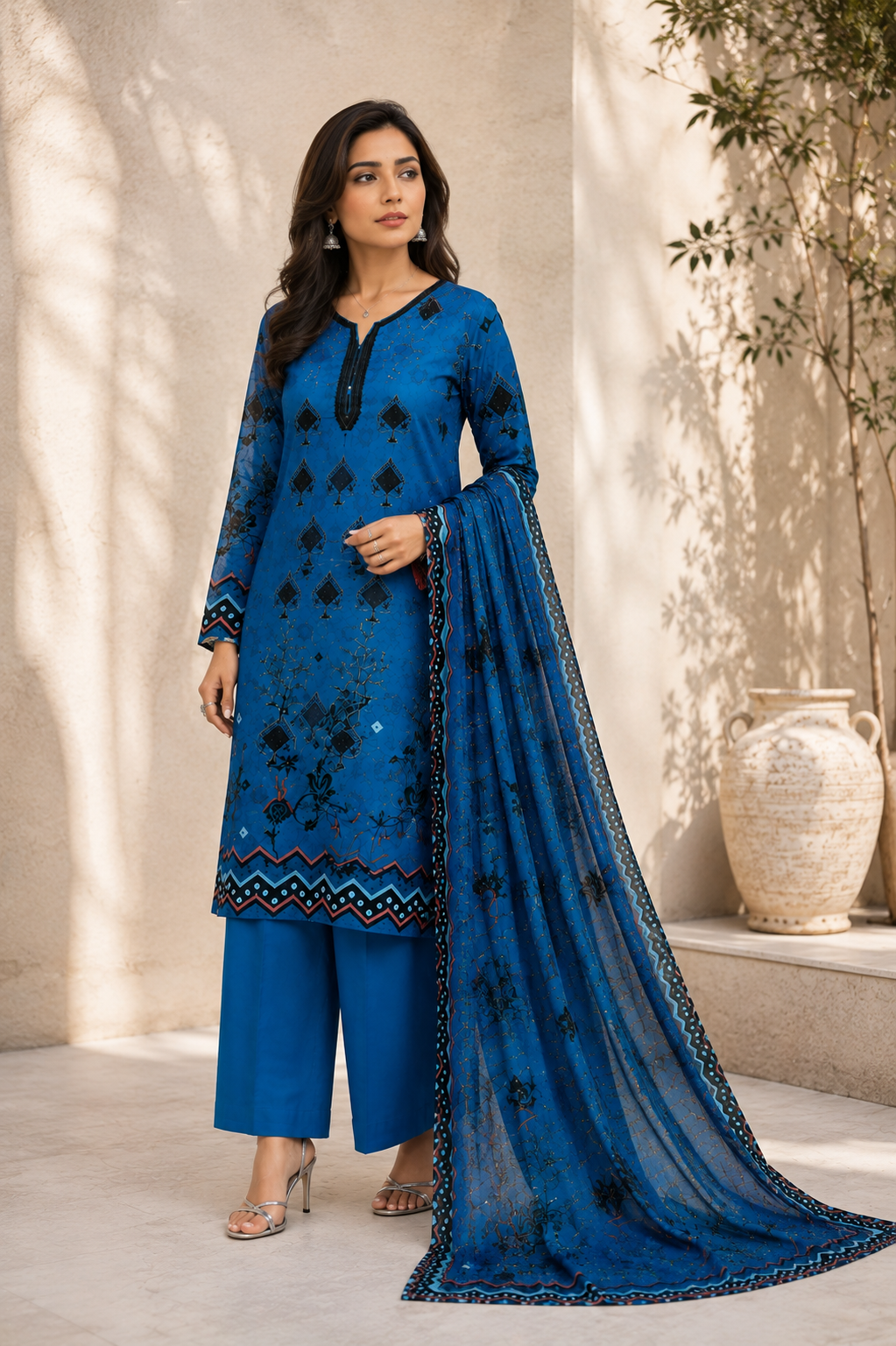 Royal Azure Embroidered 3-Piece Suit