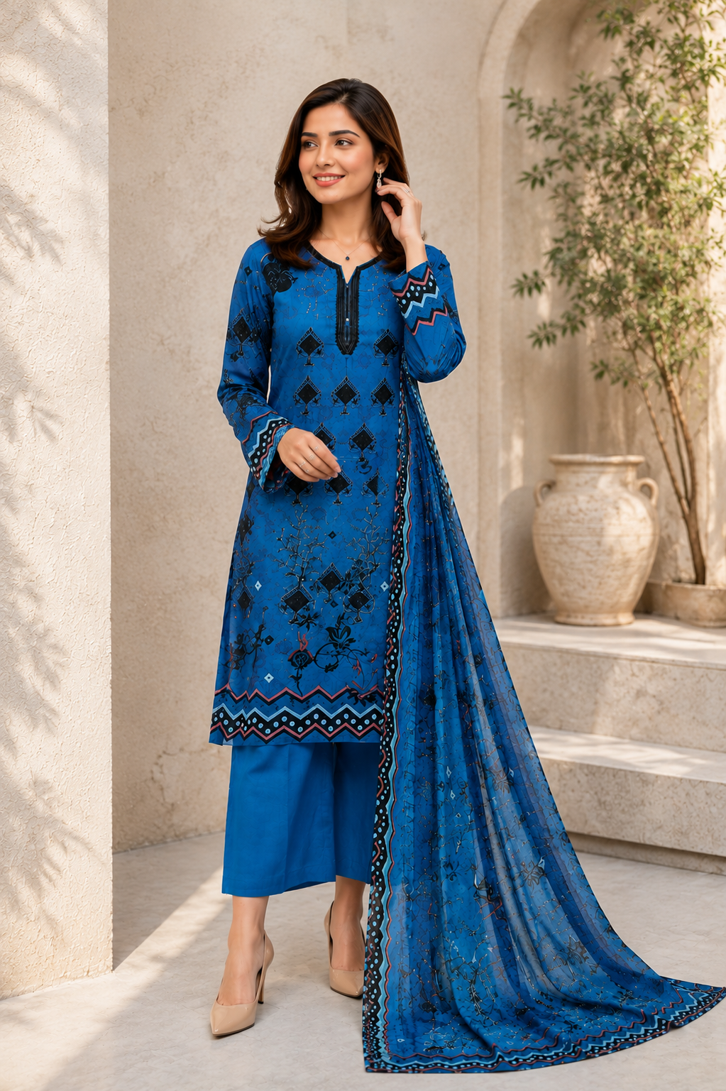Royal Azure Embroidered 3-Piece Suit