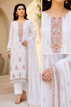 Elegant White Embroidered 3-Piece Suit