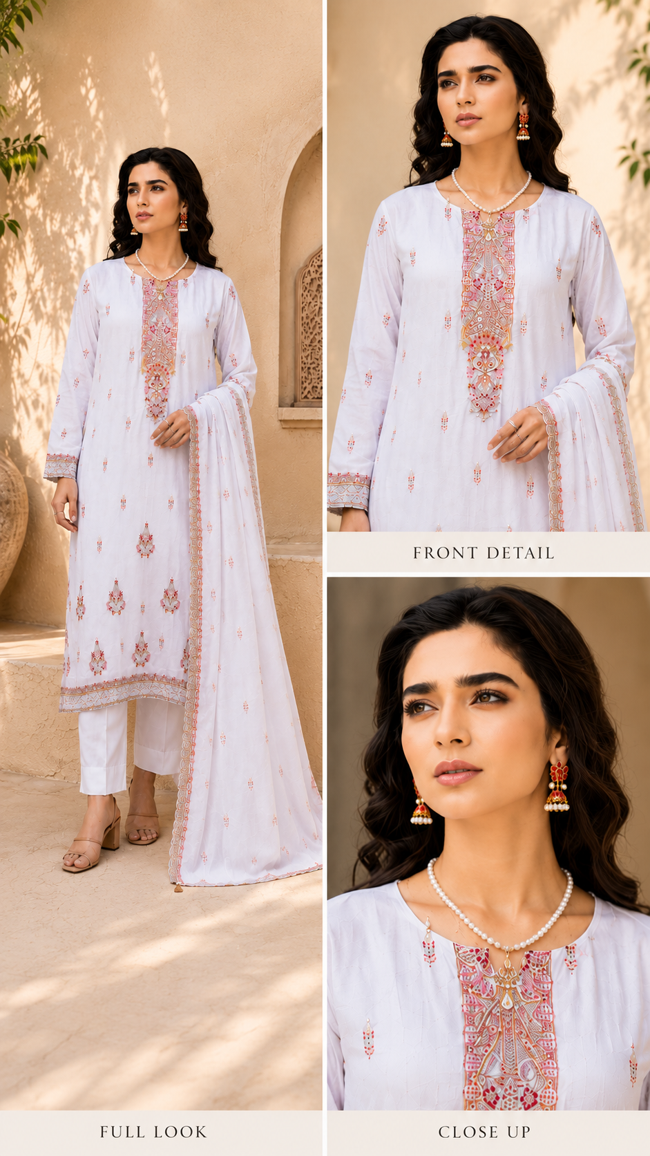 Elegant White Embroidered 3-Piece Suit