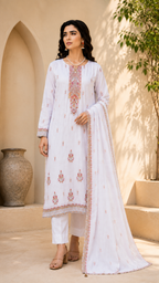Elegant White Embroidered 3-Piece Suit
