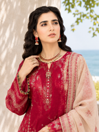 Crimson Bloom Embroidered 3-Piece Suit