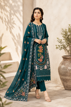 Vibrant Teal Blue Floral Embroidered 3-Piece Suit