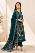 Vibrant Teal Blue Floral Embroidered 3-Piece Suit