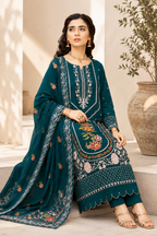 Vibrant Teal Blue Floral Embroidered 3-Piece Suit