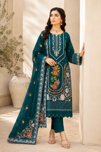 Vibrant Teal Blue Floral Embroidered 3-Piece Suit