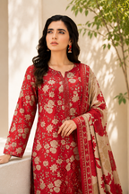 Classic Red Floral Print & Embroidered 3-Piece Suit