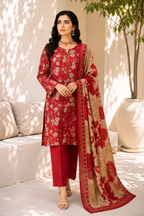 Classic Red Floral Print & Embroidered 3-Piece Suit