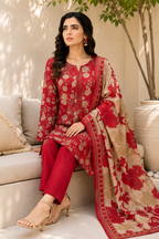 Classic Red Floral Print & Embroidered 3-Piece Suit