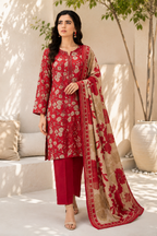Classic Red Floral Print & Embroidered 3-Piece Suit