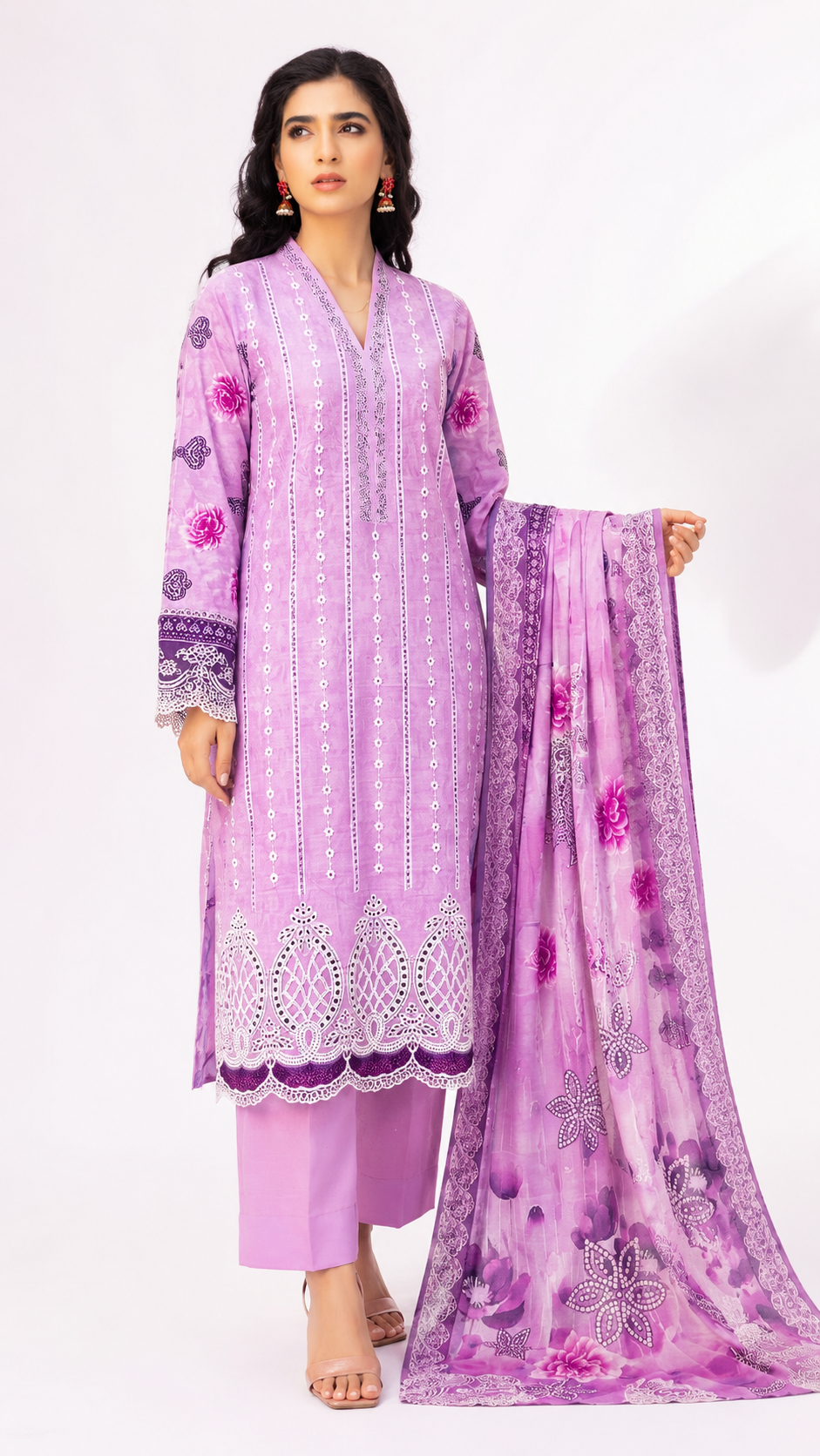Lavender Bloom Embroidered 3-Piece Suit