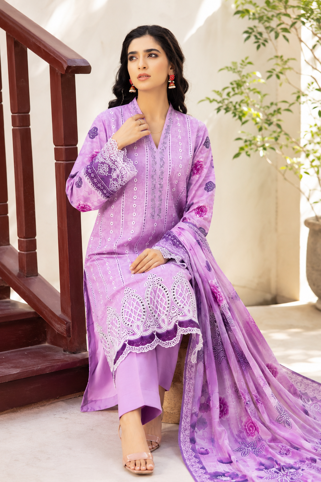 Lavender Bloom Embroidered 3-Piece Suit
