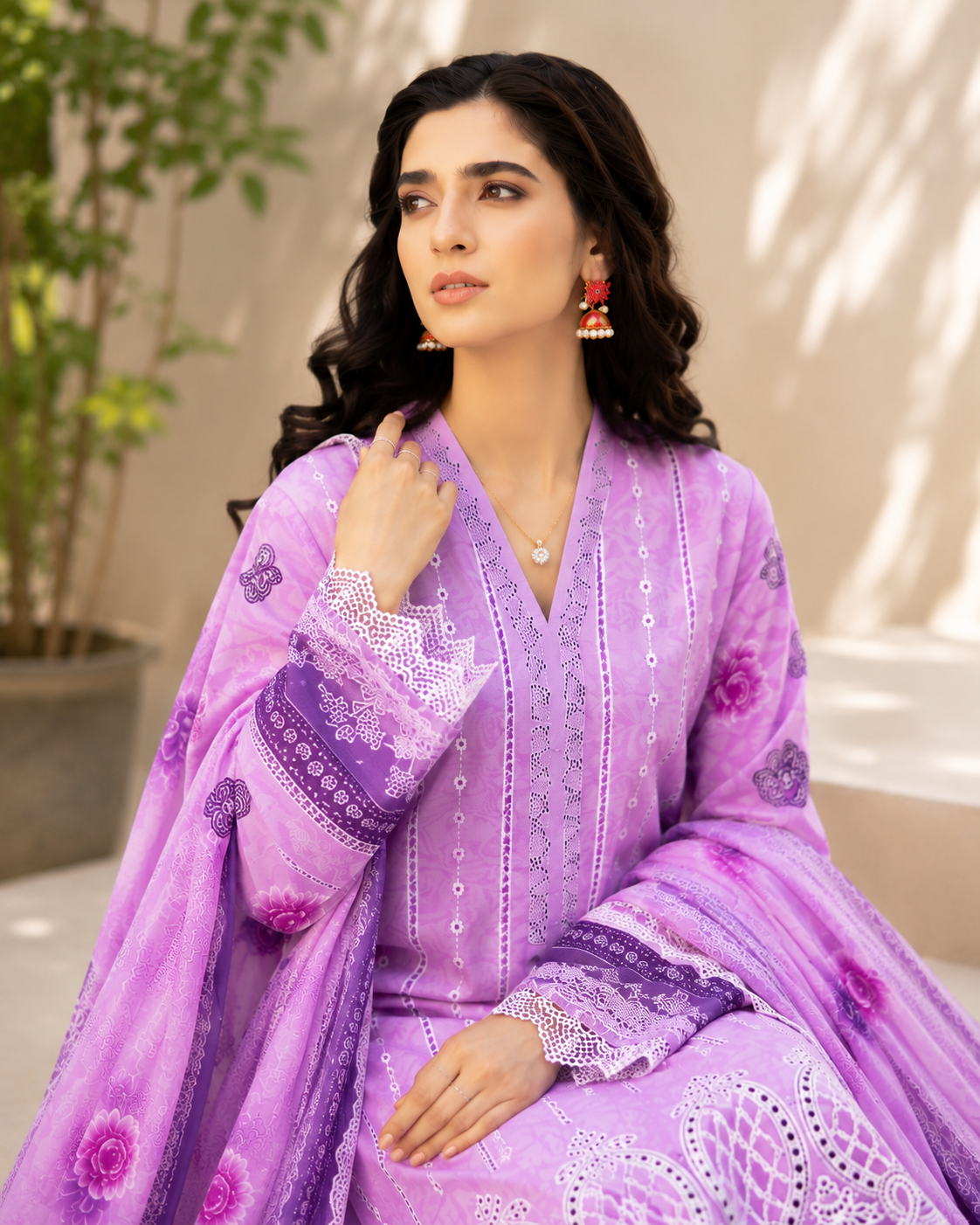 Lavender Bloom Embroidered 3-Piece Suit