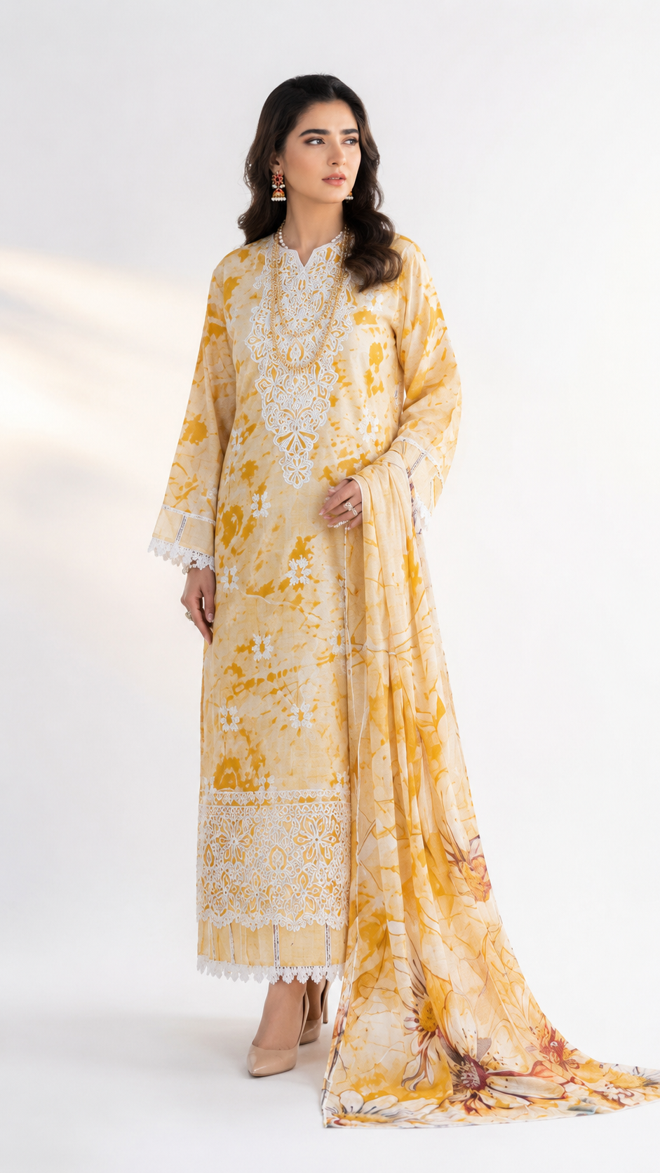 Golden Bloom Printed 3-Piece Suit