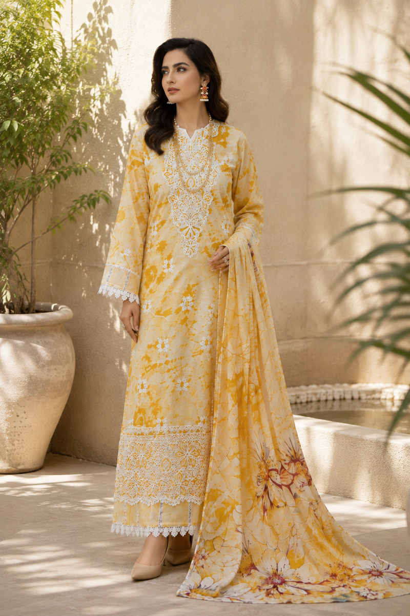 Golden Bloom Printed 3-Piece Suit