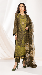 Elegant Olive Green Bandhani & Embroidered Suit