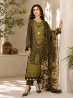 Elegant Olive Green Bandhani & Embroidered Suit