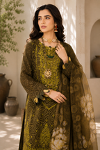 Elegant Olive Green Bandhani & Embroidered Suit