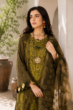 Elegant Olive Green Bandhani & Embroidered Suit