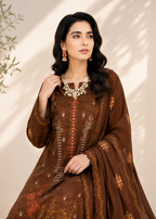 Chic Brown Embroidered 3-Piece Suit