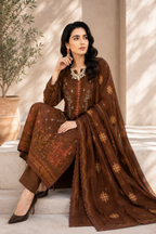 Chic Brown Embroidered 3-Piece Suit