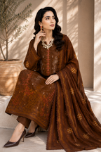 Chic Brown Embroidered 3-Piece Suit