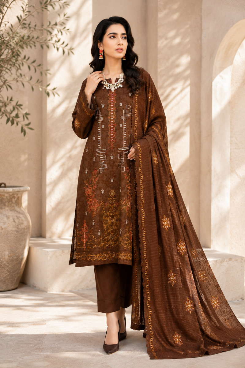 Chic Brown Embroidered 3-Piece Suit