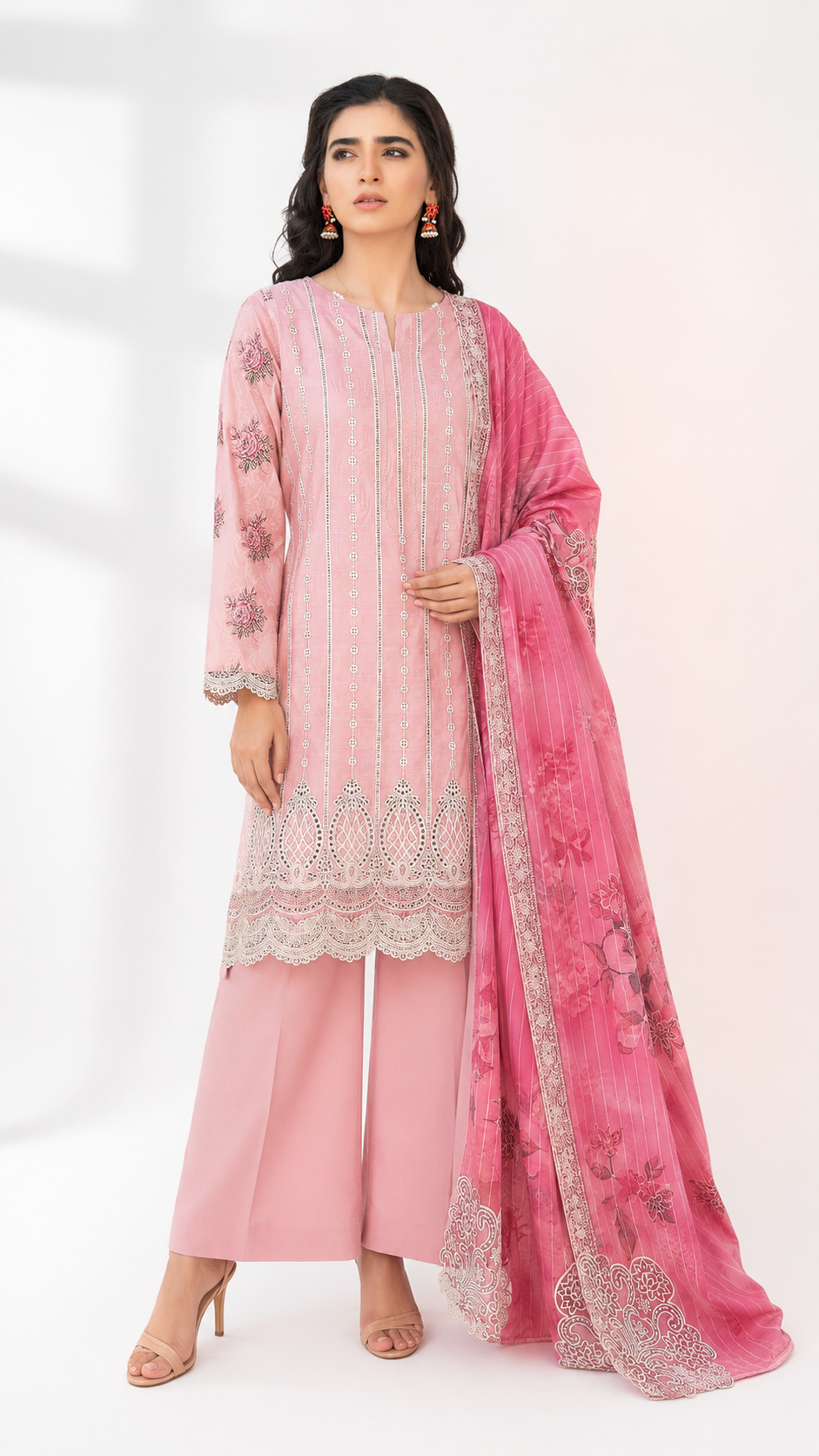 Blush Rose Embroidered 3-Piece Suit