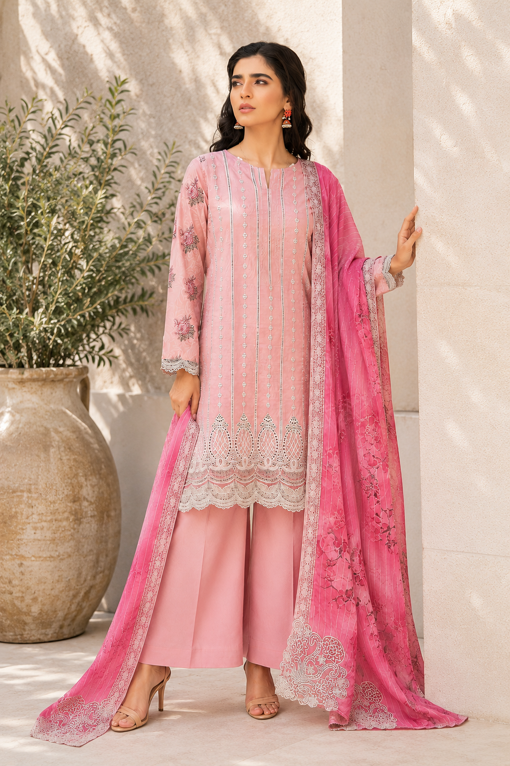Blush Rose Embroidered 3-Piece Suit