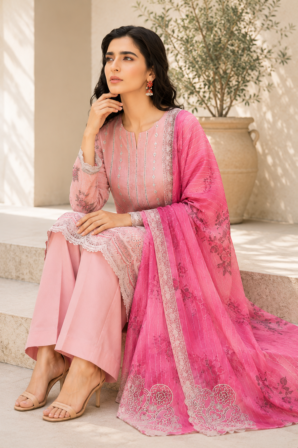Blush Rose Embroidered 3-Piece Suit