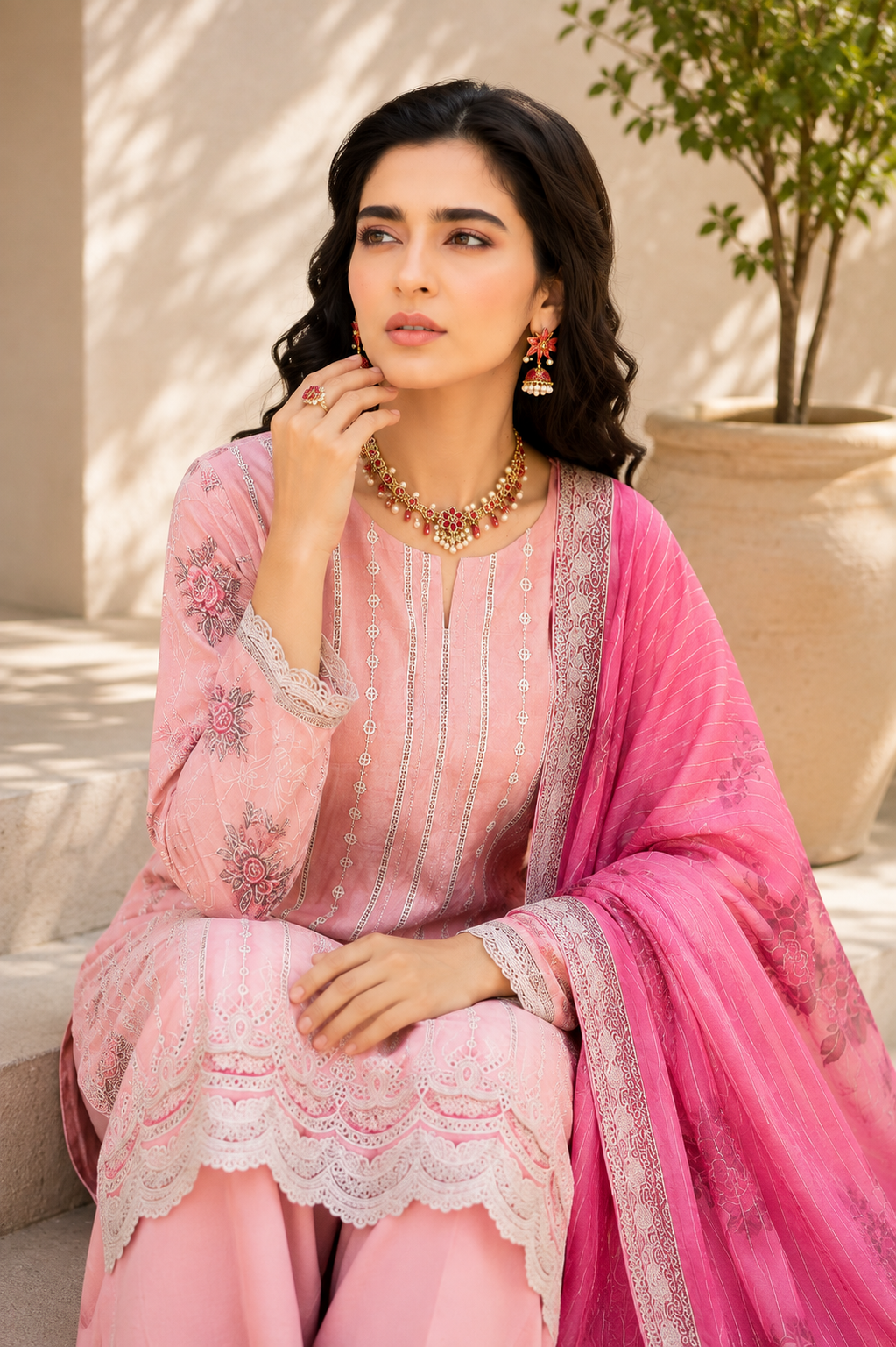 Blush Rose Embroidered 3-Piece Suit