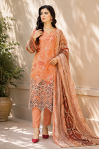 Graceful Peach Printed & Embroidered 3-Piece Suit