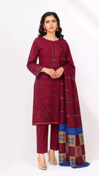 Stunning Maroon Embroidered & Block-Print Style Suit