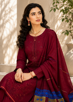 Stunning Maroon Embroidered & Block-Print Style Suit