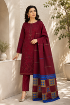 Stunning Maroon Embroidered & Block-Print Style Suit