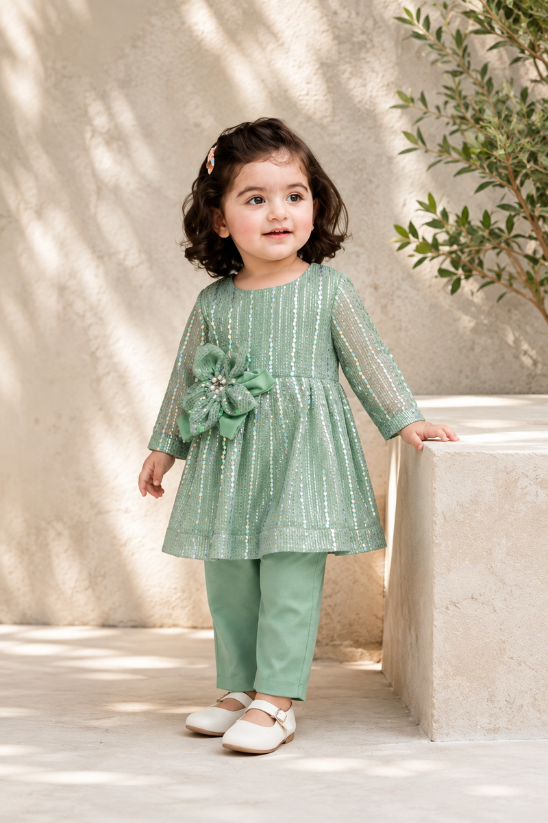 Sage Green Sequin Embellished Kurta Set