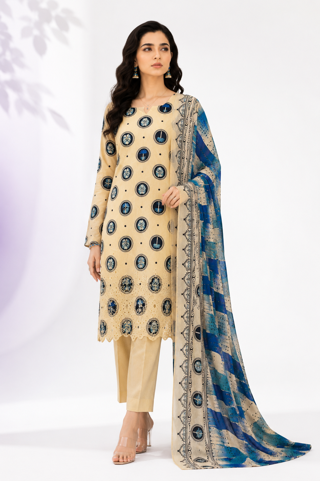 Ivory Azure Embroidered 3-Piece Suit