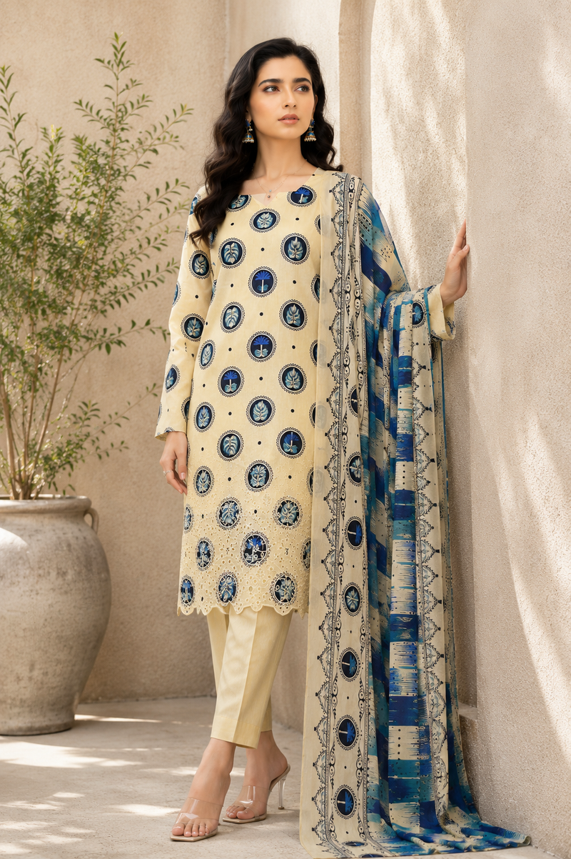 Ivory Azure Embroidered 3-Piece Suit