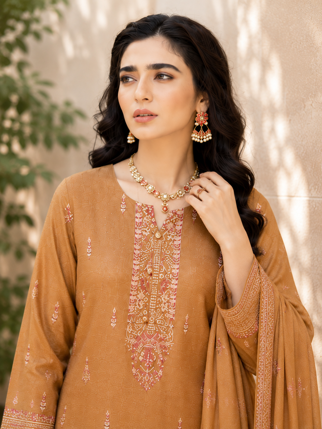 Caramel Blossom Embroidered 3-Piece Suit