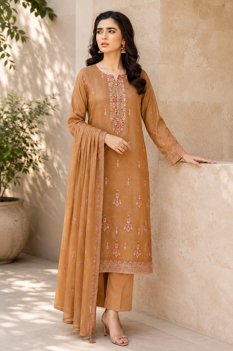 Caramel Blossom Embroidered 3-Piece Suit