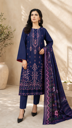 Sapphire Bloom Embroidered 3-Piece Suit