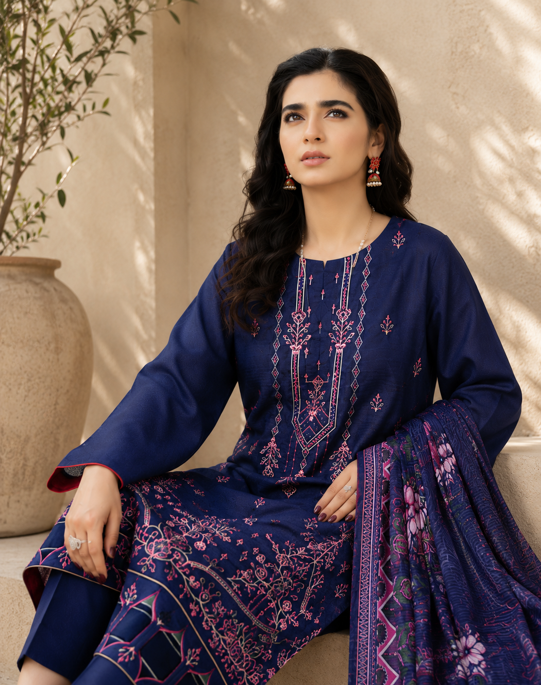 Sapphire Bloom Embroidered 3-Piece Suit