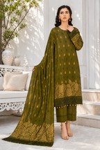 Olive Gold Leaf Printed 3-Piece Suit