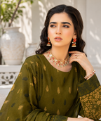 Olive Gold Leaf Printed 3-Piece Suit